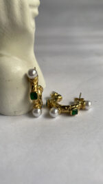 Emerald pearl hoops - Image 2